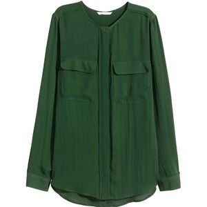 H&M Dark Green Button Down Top